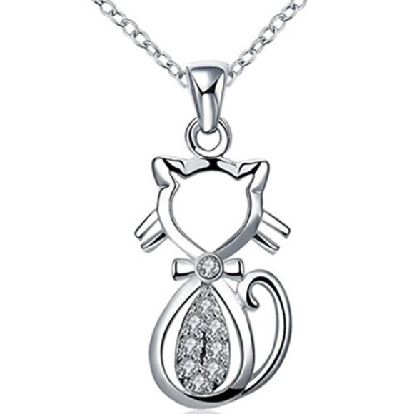 boutique Jewelry - 📚 Silver Cat Necklace With Crystals